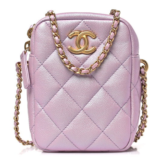 Iridescent Caviar Quilted Vertical My Perfect Camera Case Pink