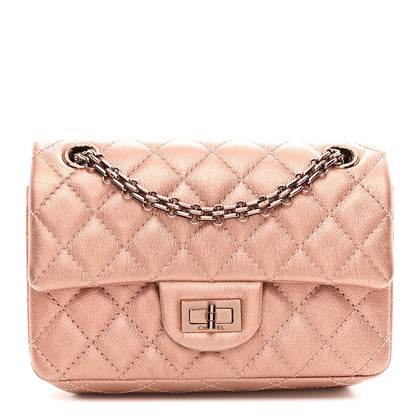 Metallic Grained Calfskin Quilted 2.55 Reissue Mini Flap Copper Pink