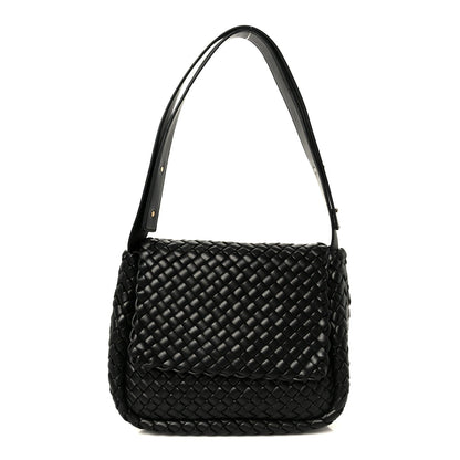 Nappa Intrecciato Small Cobble Messenger Bag Black