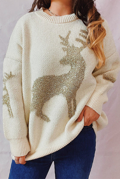 Suéter de punto de cuello redondo y manga larga con estampado navideño