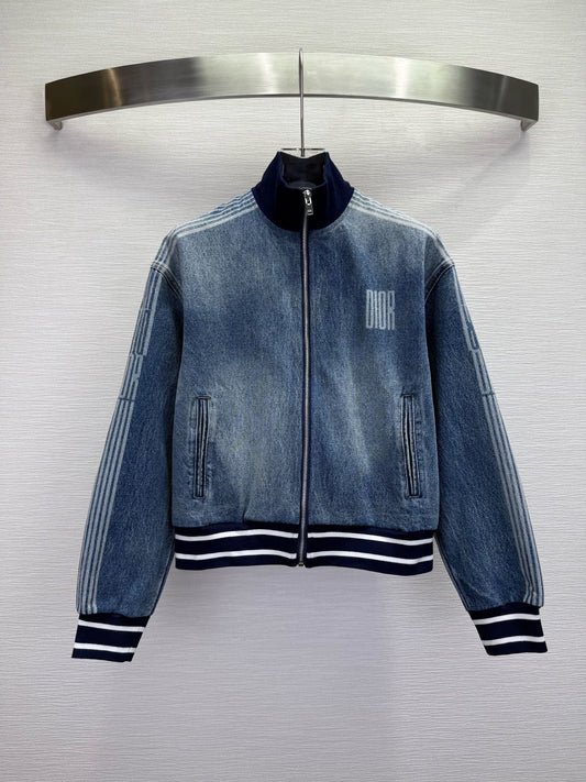 CD 25SS Laser Printed Stripe Pattern Denim Jacket Blue Cotton 306512