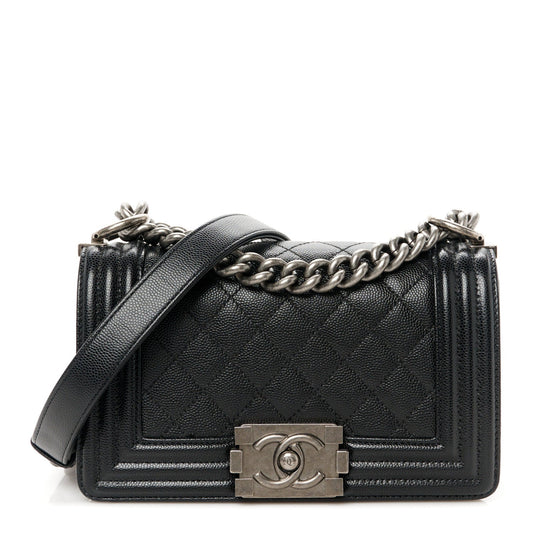 Caviar Quilted Small Boy Flap Black