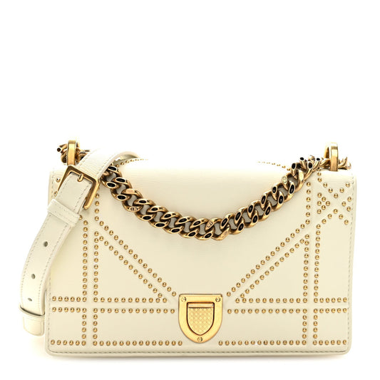 Lambskin Studded Small Diorama Flap Bag Latte