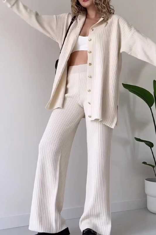 Conjunto informal de dos piezas de punto jacquard a rayas
