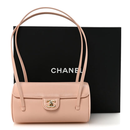 Shiny Caviar Preppy Coco Small Bowling Bag Light Pink