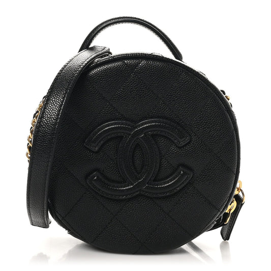 Caviar Quilted Small Round Vanity With Chain Black