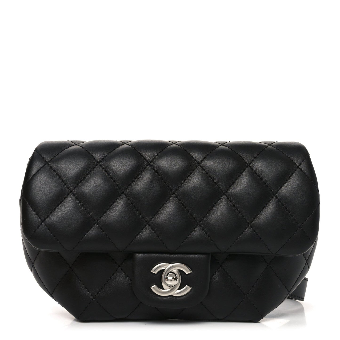 Calfskin Quilted CC Uniform Flap Belt Bag Black