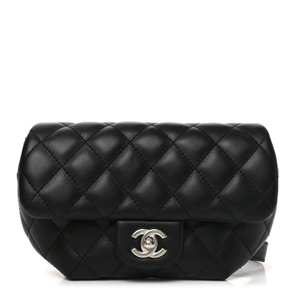 Calfskin Quilted CC Uniform Flap Belt Bag Black