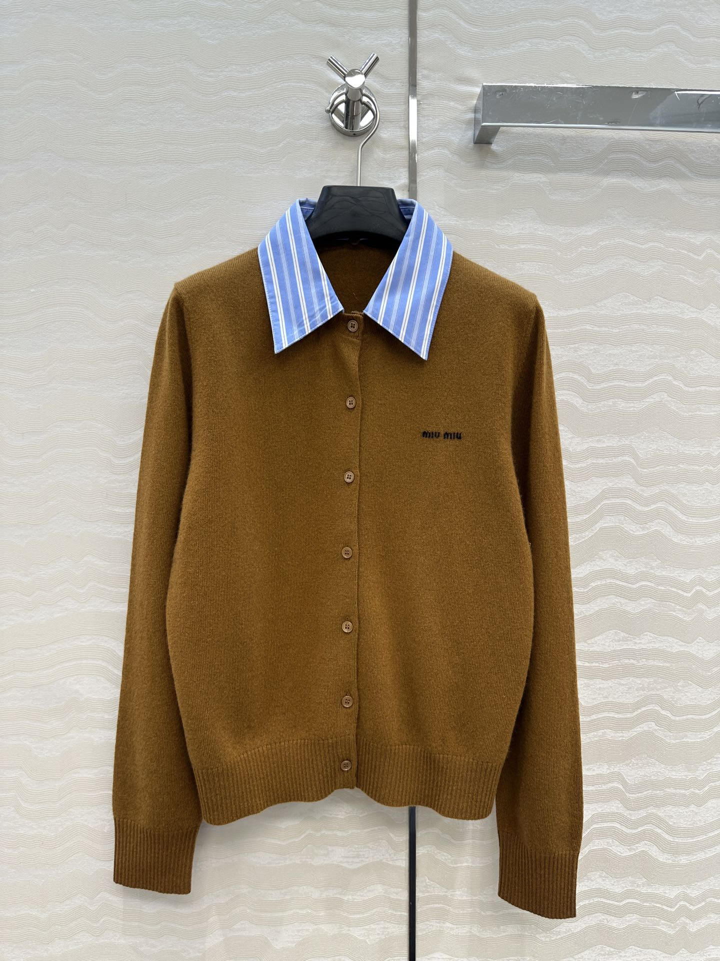 Miumiu Detachable Shirt Cardigan Brown Collar and Cashmere