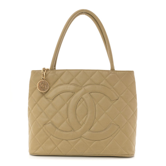 Caviar Quilted Medallion Tote Beige