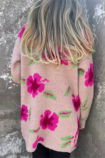 Cárdigan abierto con bolsillos y estampado floral en color albaricoque