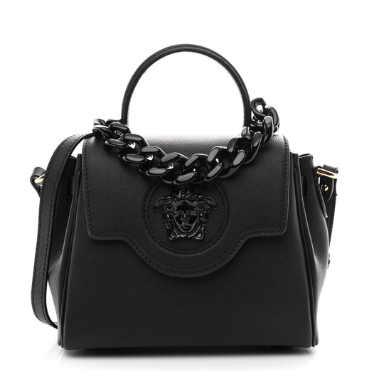 Grained Calfskin Small La Medusa Top Handle Bag Black