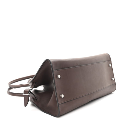 Polished Saddle Calfskin Margaux Shoulder 12 Hippo Grey