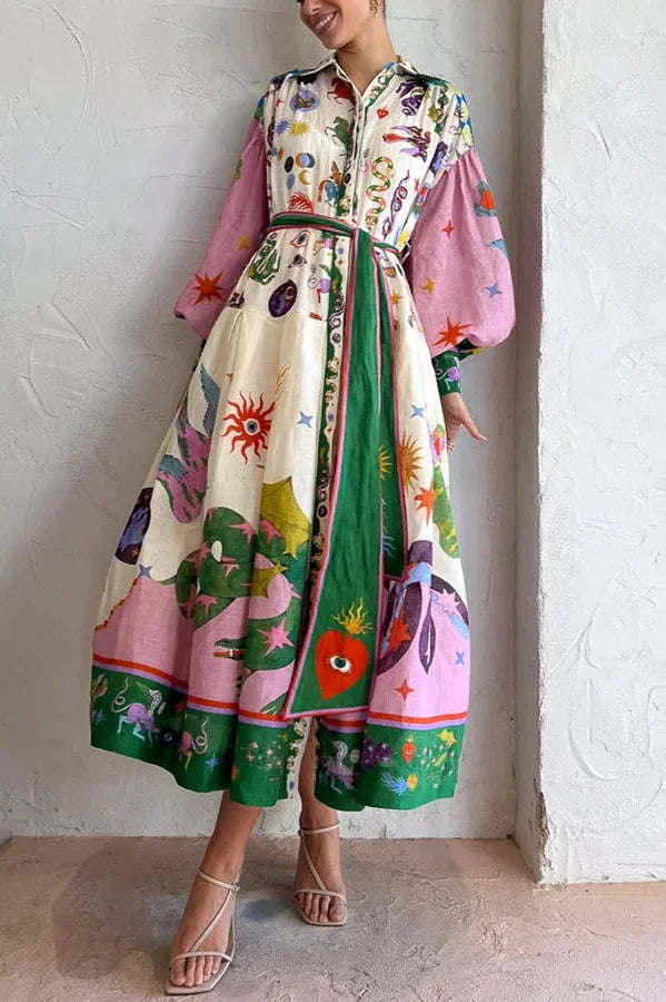 Vestido largo plisado con estampado de estilo cortesano francés retro