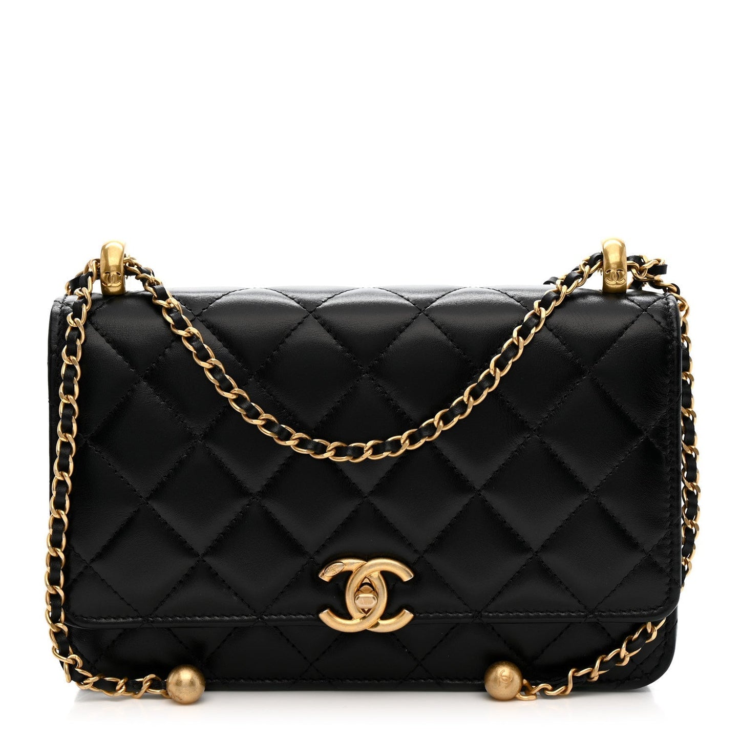 Calfskin Quilted Perfect Fit Wallet On Chain WOC Black