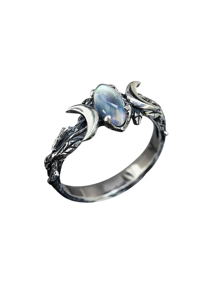 Anillo geométrico de doble luna con piedras preciosas 
