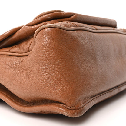 Crinkled Calfskin Matelasse Monogram Medium Niki Chain Satchel Caramel