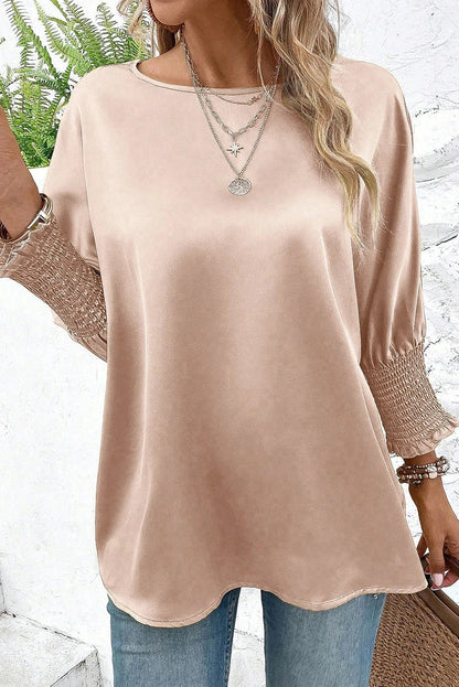 Blusa de satén con mangas dolman fruncidas en gris humo