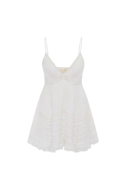 Alonna Cotton Lace-Trimmed Mini Dress - WHITE