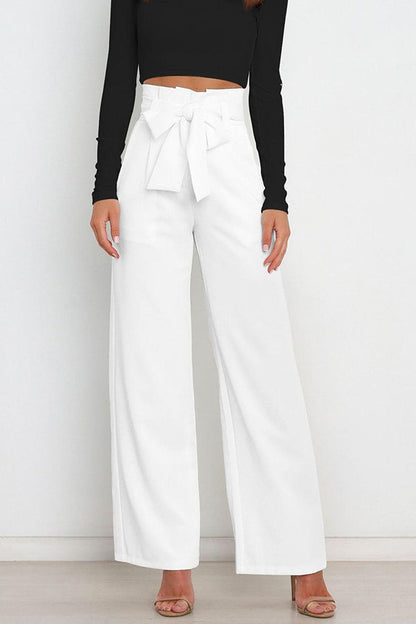 Pantalones casuales de pierna ancha que combinan con todo y con lazo.