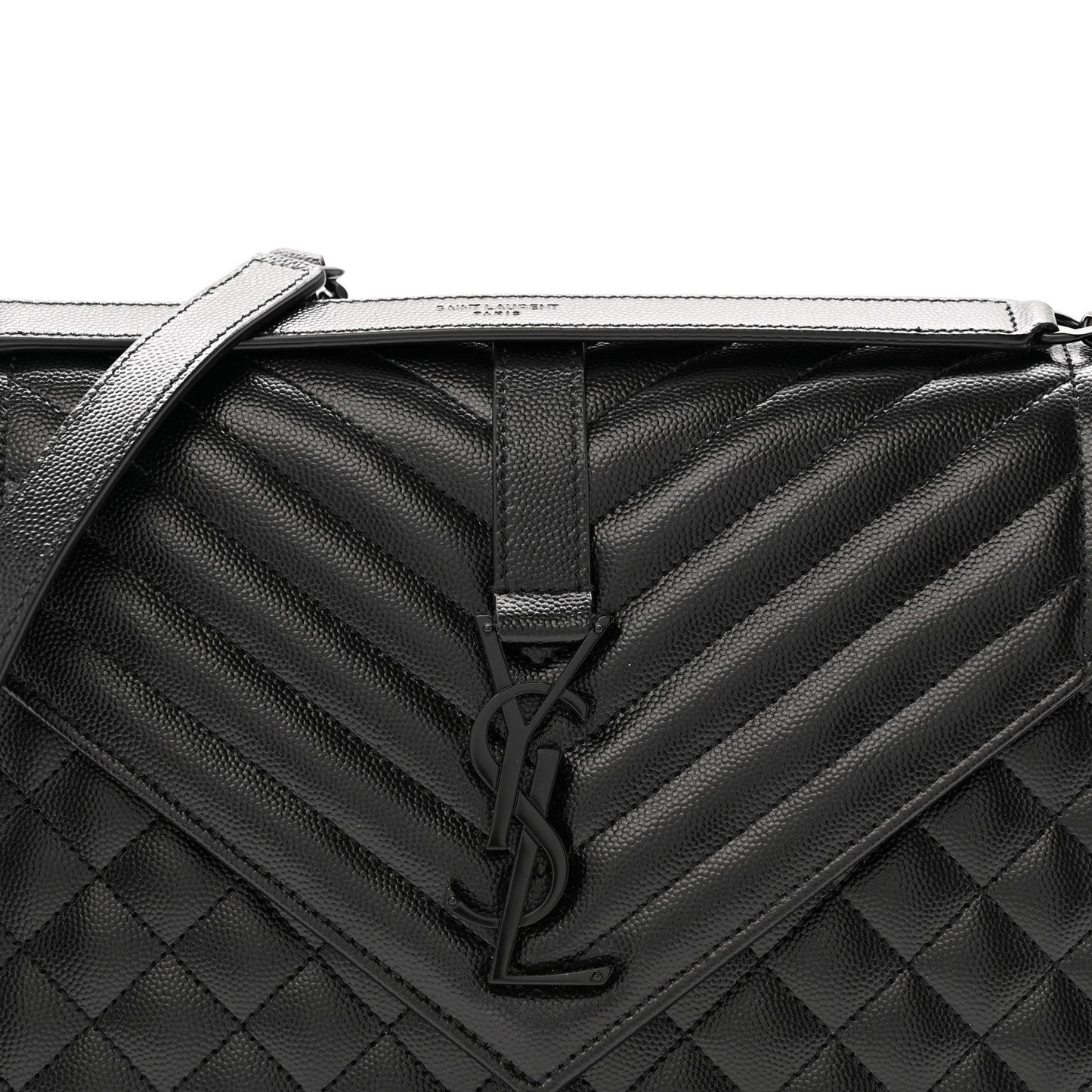 Grain De Poudre Textured Mixed Matelasse Large Triquilt Monogram Monochrome Satchel Black