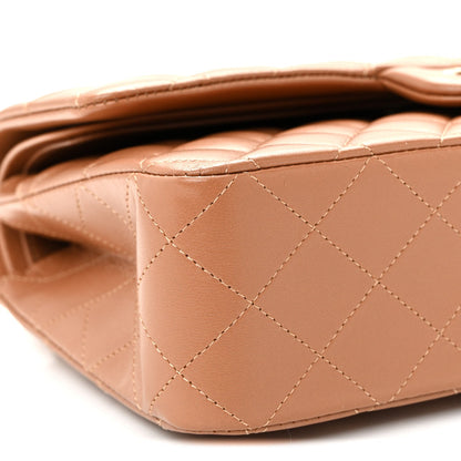 Lambskin Quilted Medium Double Flap Brown