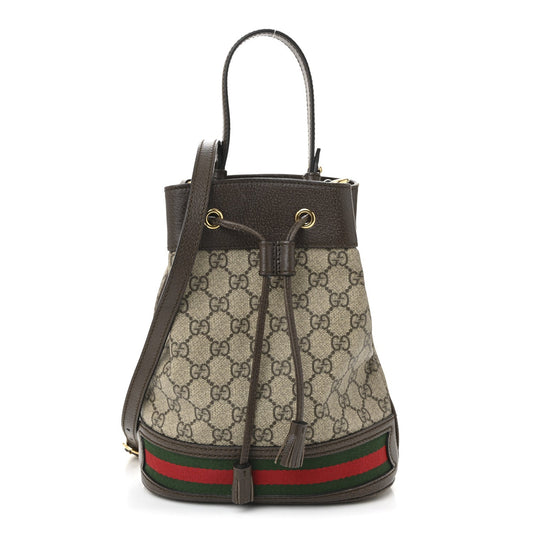 GG Supreme Monogram Web Small Ophidia Bucket Bag Brown
