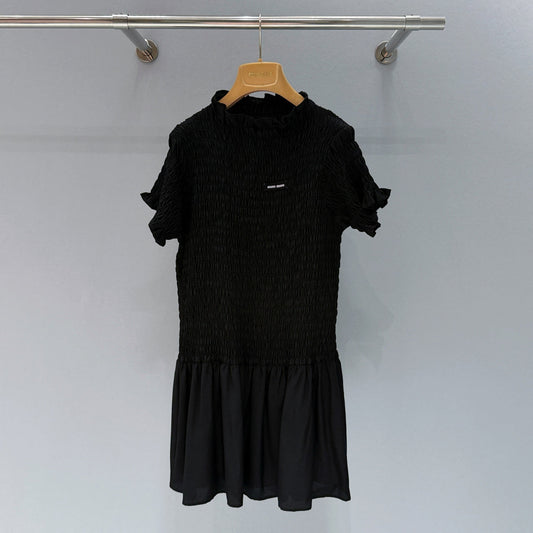 Miumiu 2026 Georgette Mini-dress Black Elastane Silk