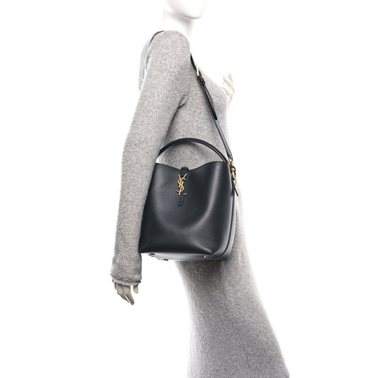 Smooth Shiny Calfskin Monogram Le 37 Bucket Bag Black