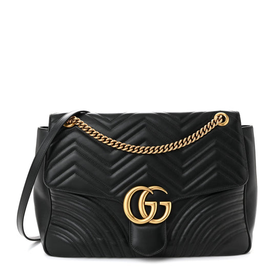 Calfskin Matelasse Large GG Marmont Shoulder Bag Black