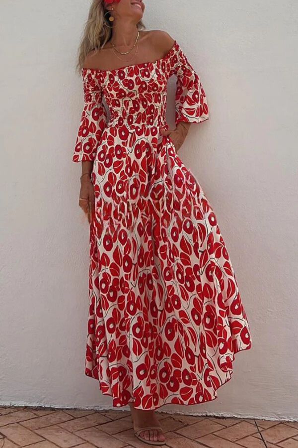 Vestido largo con bolsillos y hombros descubiertos y estampado floral de Close To The Vacation