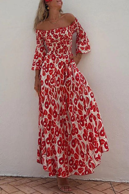 Vestido largo con bolsillos y hombros descubiertos y estampado floral de Close To The Vacation