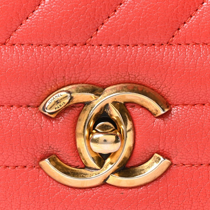 Shiny Goatskin Diagonal Quilted Small Flap Red