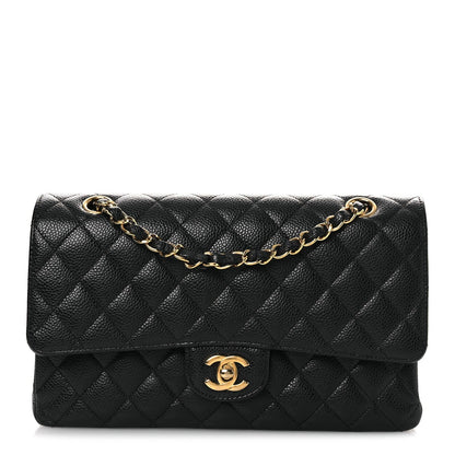 Caviar Quilted Medium Double Flap Black