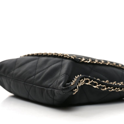 Calfskin Quilted Chain Flat Tote Black