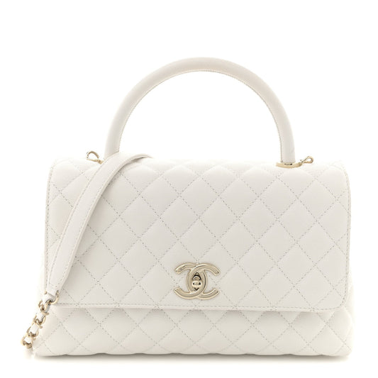 Caviar Quilted Small Coco Handle Flap White