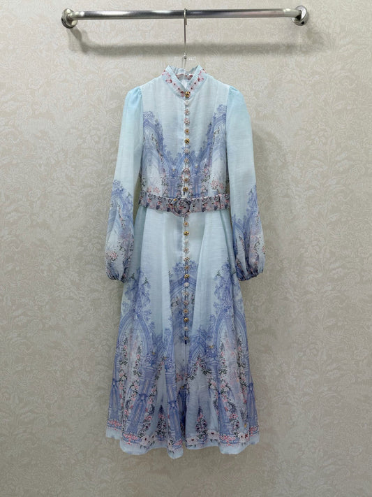 Zimmermann Eden Paisley Shirt Dress Blue Paisley Cotton 347326