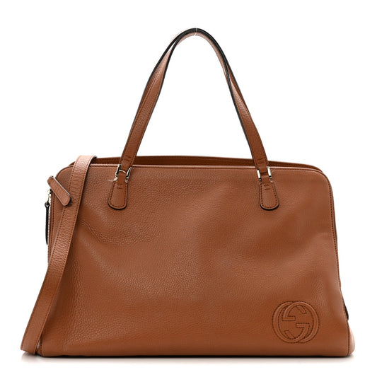 Calfskin Large Label Tote Brown