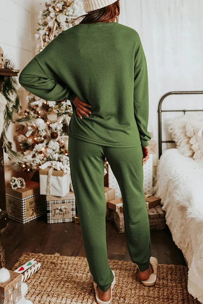 Conjunto informal de dos piezas con cuello redondo, manga larga y lentejuelas, con cordones y árbol de Navidad de Papá Noel para fiesta