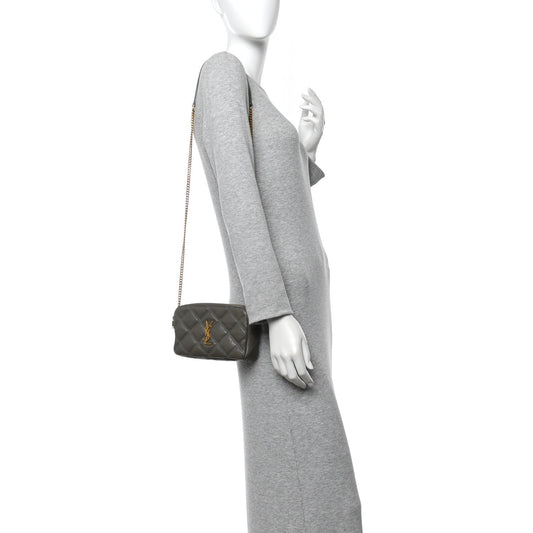 Grained Lambskin Quilted Mini Becky Double Zip Bag Taupe