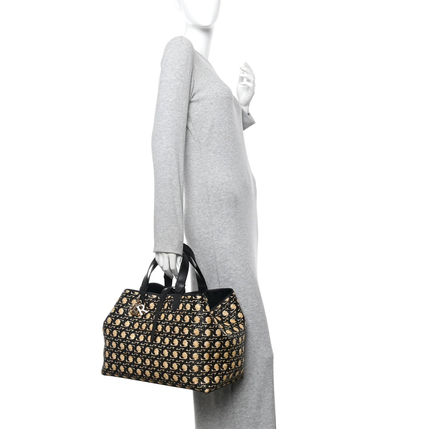 Raffia Calfskin Cannage Large Toujours Black Beige