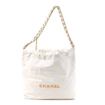 Shiny Calfskin Quilted Small Chanel 22 White