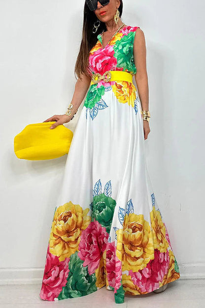 Vestido largo holgado estilo tribal mexicano con bolsillos y estampado único