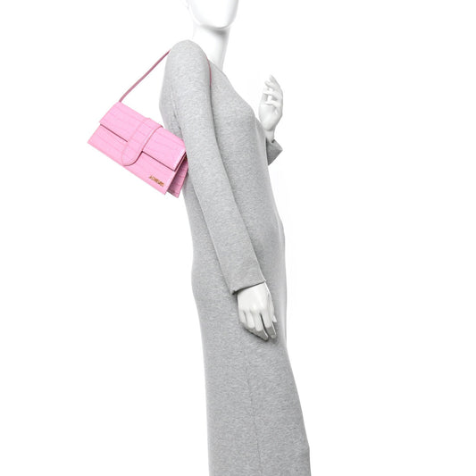 Calfskin Crocodile Embossed Le Bambino Long Pink