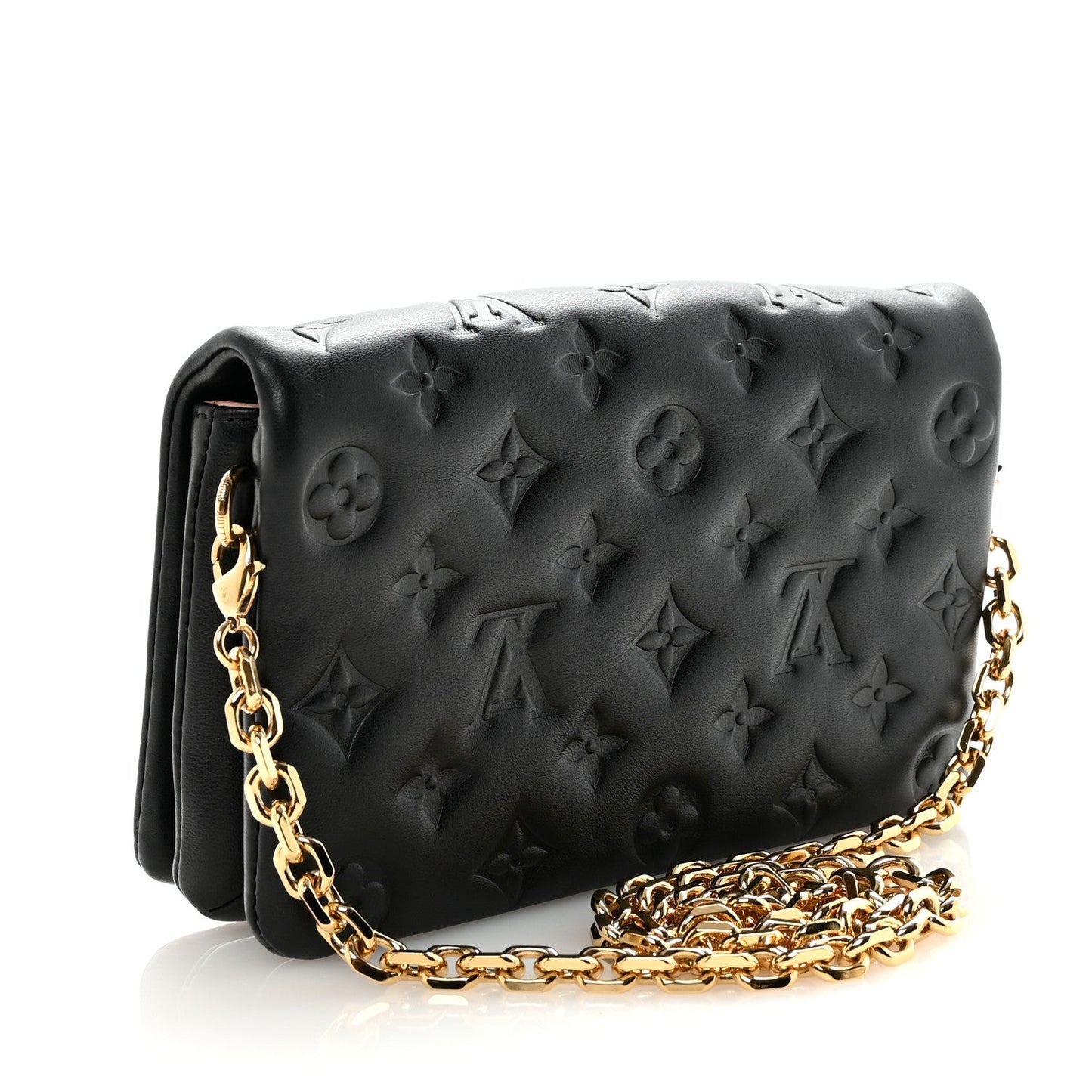 Lambskin Embossed Monogram Pochette Coussin Black