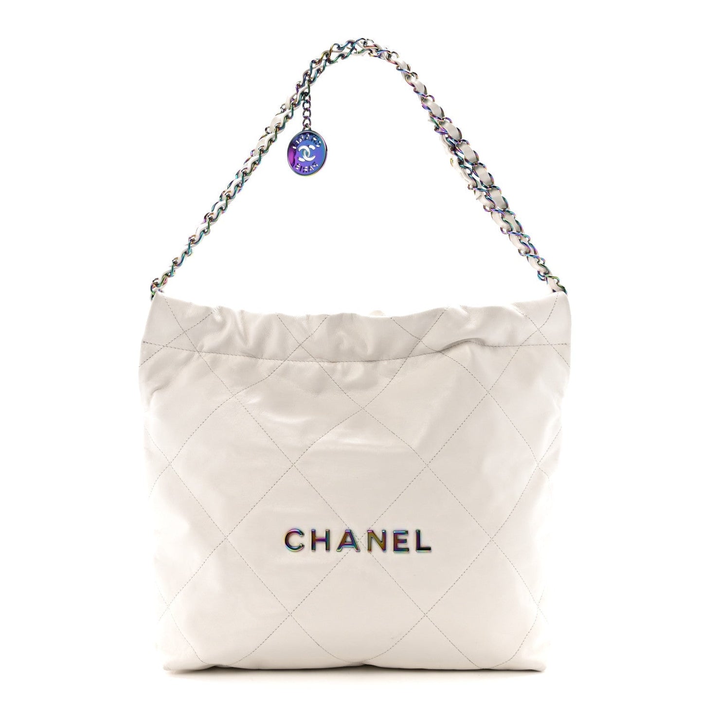 Shiny Calfskin Quilted Small Rainbow Chanel 22 White