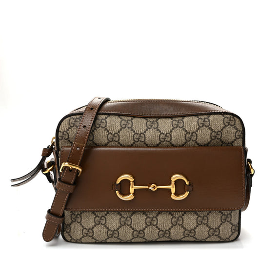 GG Supreme Monogram Small Horsebit 1955 Shoulder Bag Beige Brown Sugar