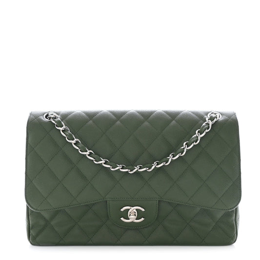 Caviar Quilted Jumbo Double Flap Green