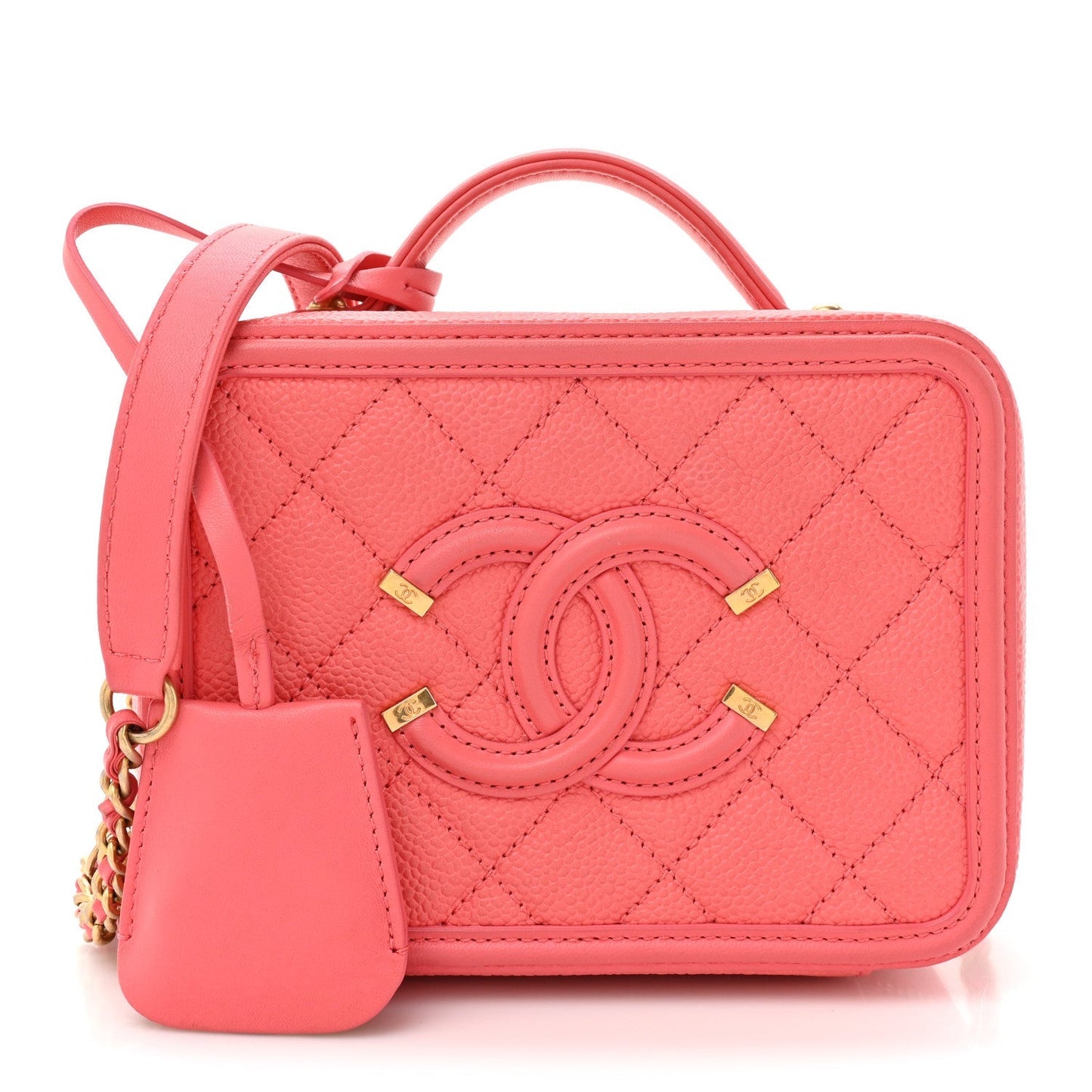 Caviar Quilted Small CC Filigree Vanity Case Coral