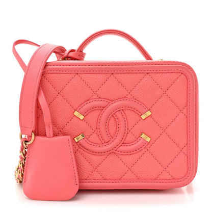 Caviar Quilted Small CC Filigree Vanity Case Coral